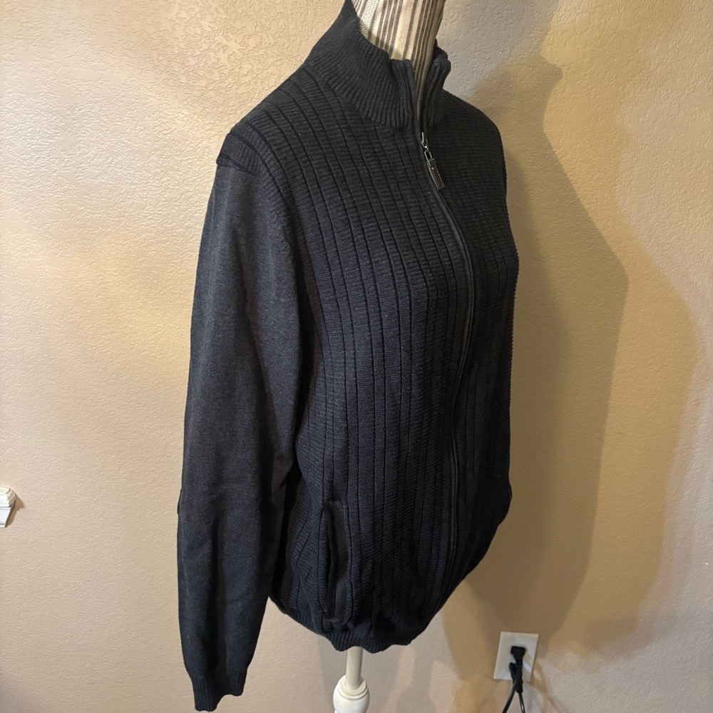 Tasso Elba Zip-Up Sweater XL Charcoal Grey Ribbed Full Zip Knit Cardigan Cotton - Picture 5 of 16